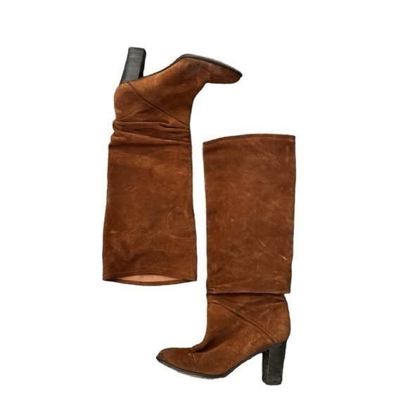 Free People Tennison Tan‎ Brown Suede Slouchy Block Heel Knee Boots Size 9 - Picture 3 of 16
